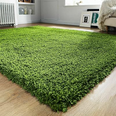 Prime Plus Modern Extra Thick Shaggy Rug Green 60 x 110 cm Large Area Rug