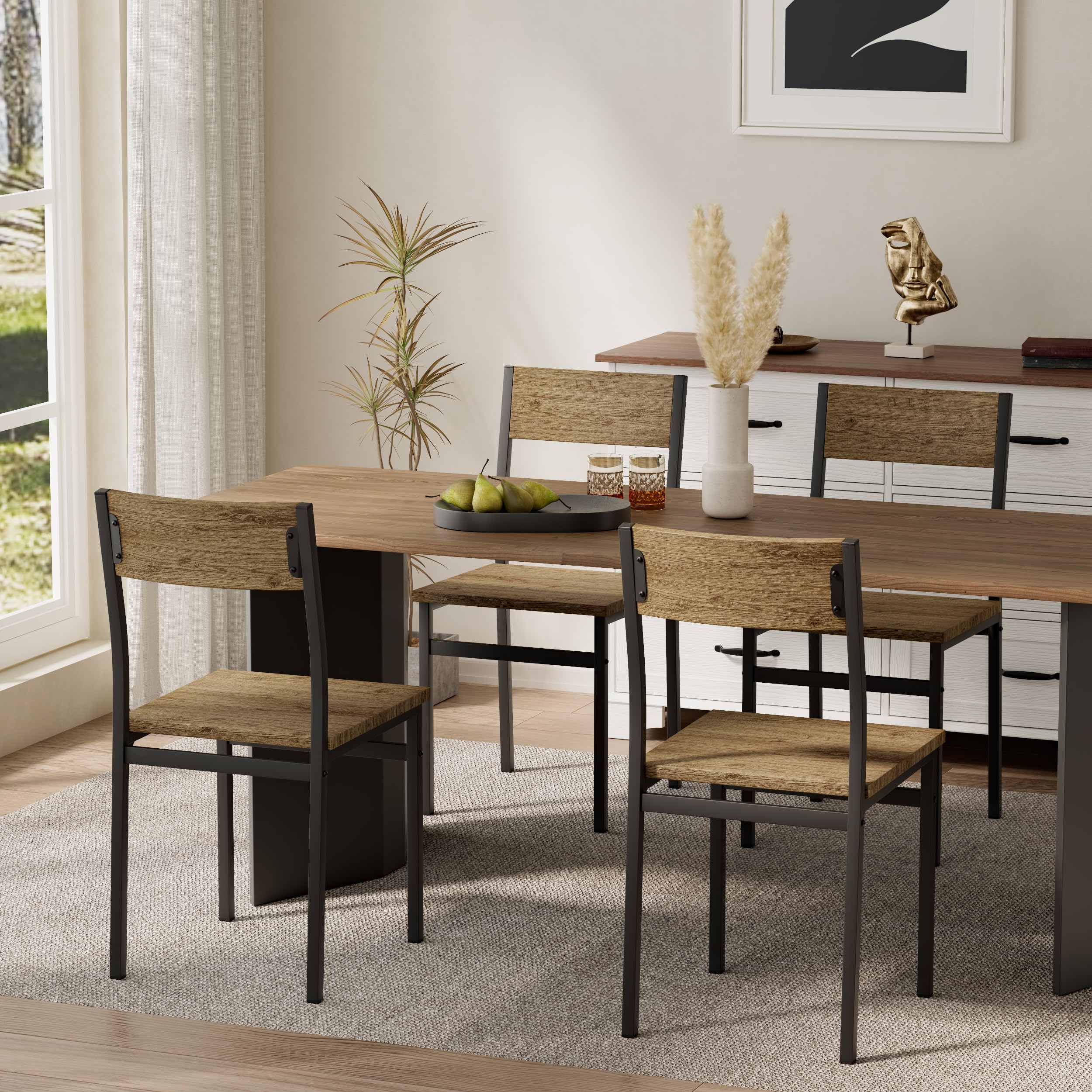 Photo 1 of ***PARTIAL SET*** Just Rustic Wood Dining Room MECHYIN Dining Chairs Set of 4, Rustic Wood Dining Room Chairs with Metal Steel Frame & Slat Back, Modern Farmhouse Chair for Kitchen, Living Room