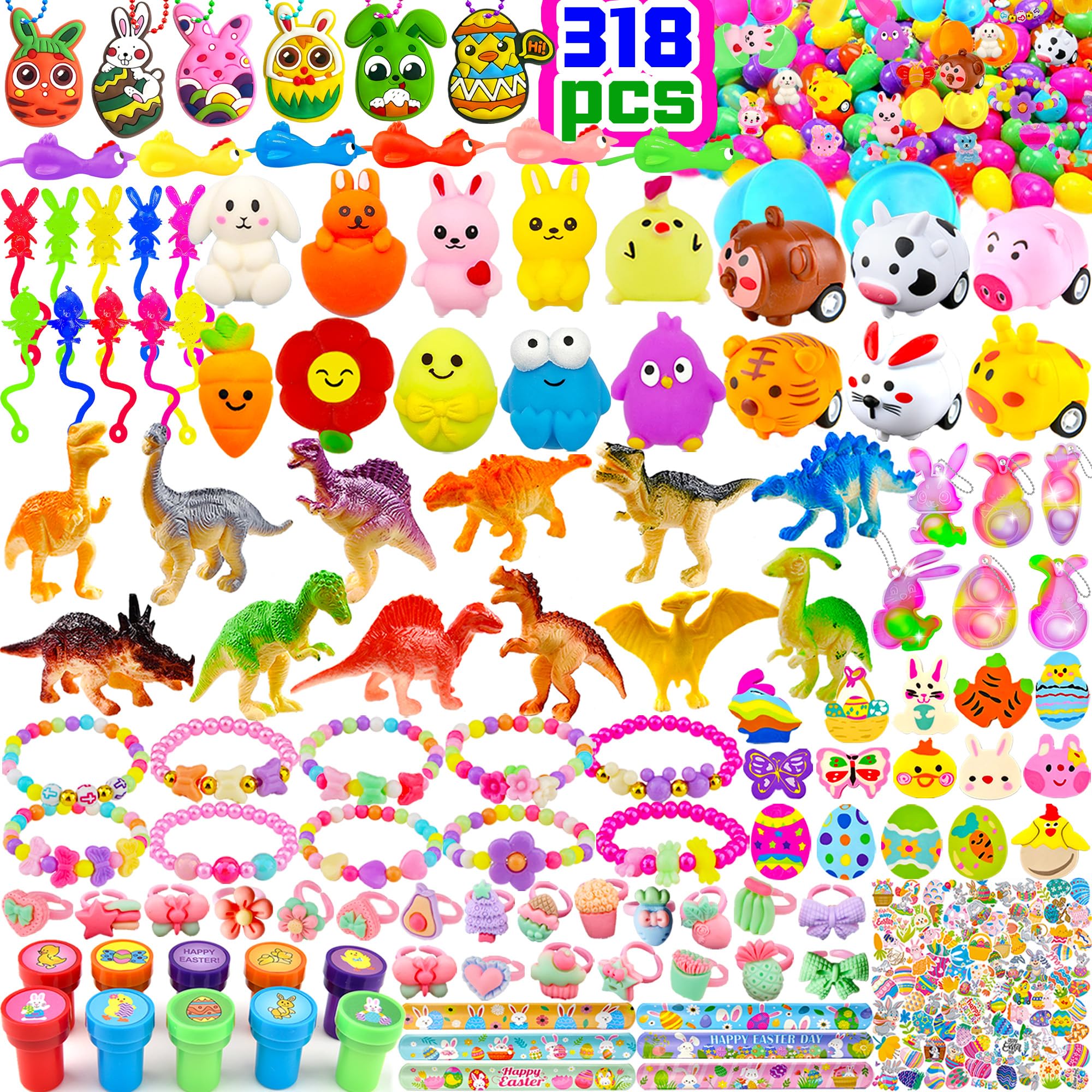 Photo 1 of 318 pcs Bulk Easter Eggs filled with Toys inside filled Easter Eggs Easter Basket Stuffers 100 pack prefilled Easter Egg Hunt Easters Party Favors Easters Egg Fillers for Kids Toddlers Boys Girls