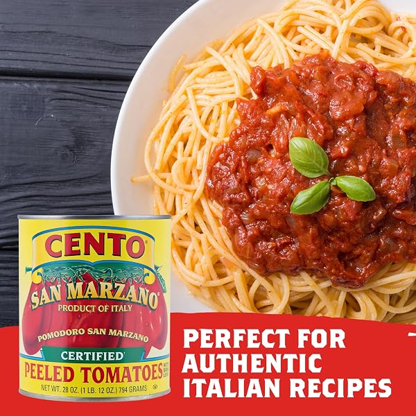 CENTO CERTIFIED SAN MARZANO WHOLE PEELED TOMATOES, 28 OZ (PACK OF 6), CANNED PLUM TOMATOES IN THICK PUREE WITH BASIL, GROWN AND PROCESSED IN ITALY