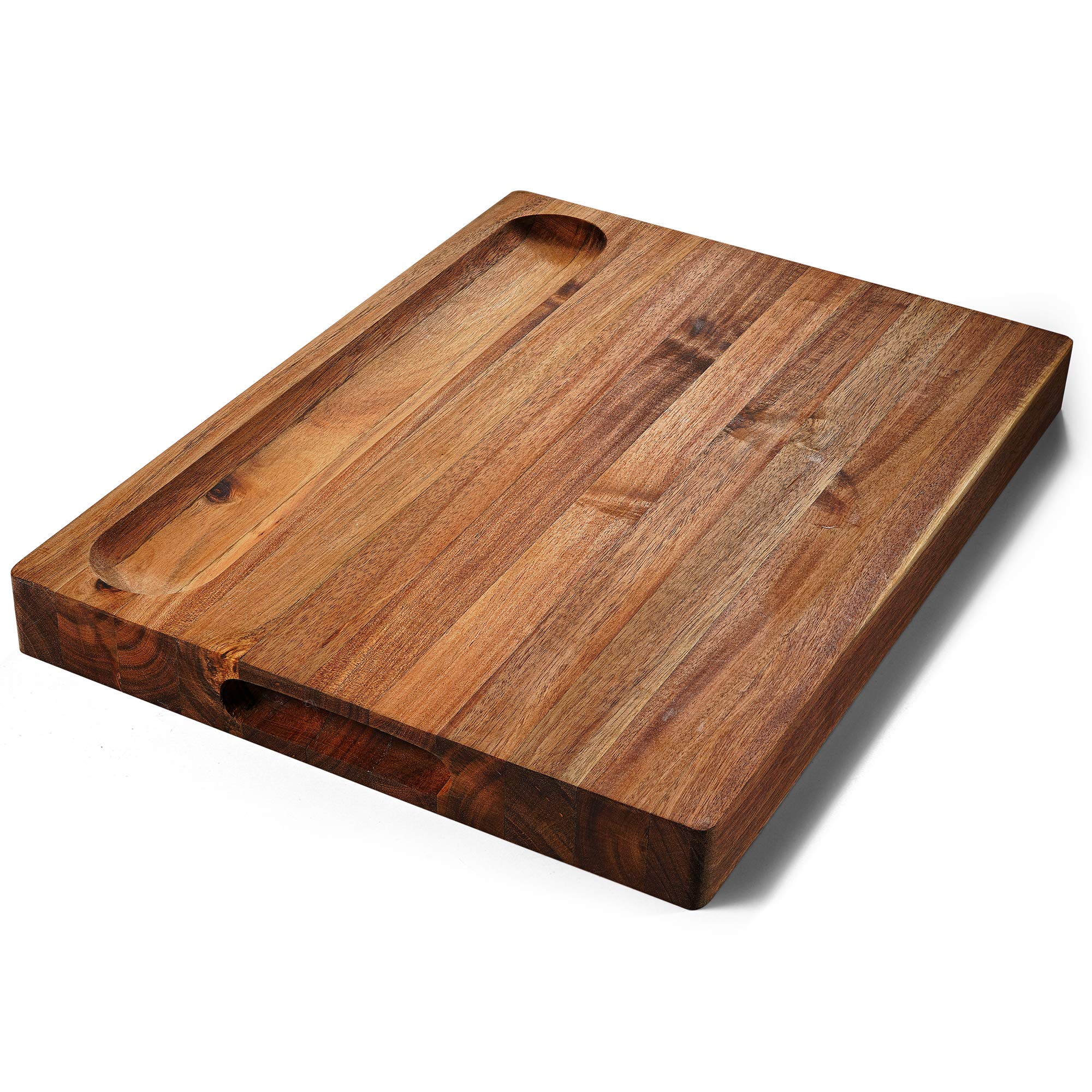 Acacia Wood Cutting Board (16x12x1.5in) and Wooden Butcher Block, Chopping Board - Reversible Multipurpose For Meat, Cheese Board, Vegetables, Bread...with Juice Groove, Cracker Holder & Inner Handles