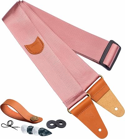 Nefelibata Guitar Strap Rose Gold Nylon Ends Pick Pocket 2in 37-63in