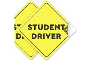ASSURED SIGNS Student Driver Sticker Sign for Car - Essential Signs for New Drivers - 5" X 5" - 2 Pack - Non-Magnetic Stickers - Bright Yellow and See-Through When Reversing - Best Safety Stickers for Learners