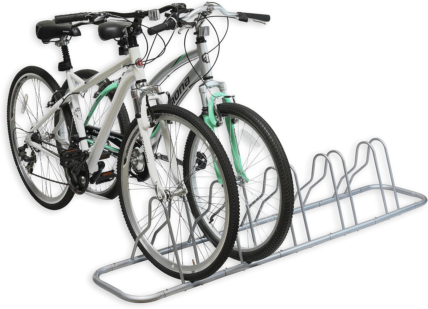 Simple Houseware 5 Bike Bicycle Floor Parking Adjustable Storage Stand, Silver : Sports & Outdoors