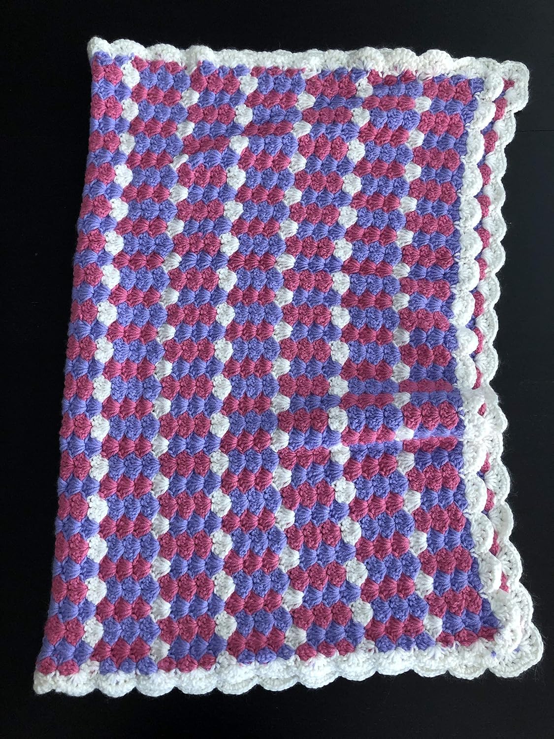 Handmade Crochet Baby Blanket Pink, Purple and White Handmade