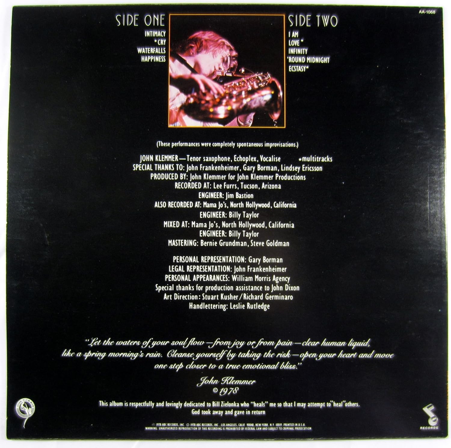 John Klemmer Solo Saxophone Cry Solo Saxophone Amazon Com Music