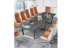 ahliss Sturdy Conference Table with Cable Management Grommets Modern Rectangle Office Meeting Table with Wood Tabletop and Metal Frame & Legs- Easy Assembly Boardroom Table (Grey, 12 Foot)