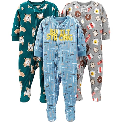 Simple Joys by Carter's Baby and Toddler Boys' 3-Pack Loose Fit Fleece Footed Pajamas