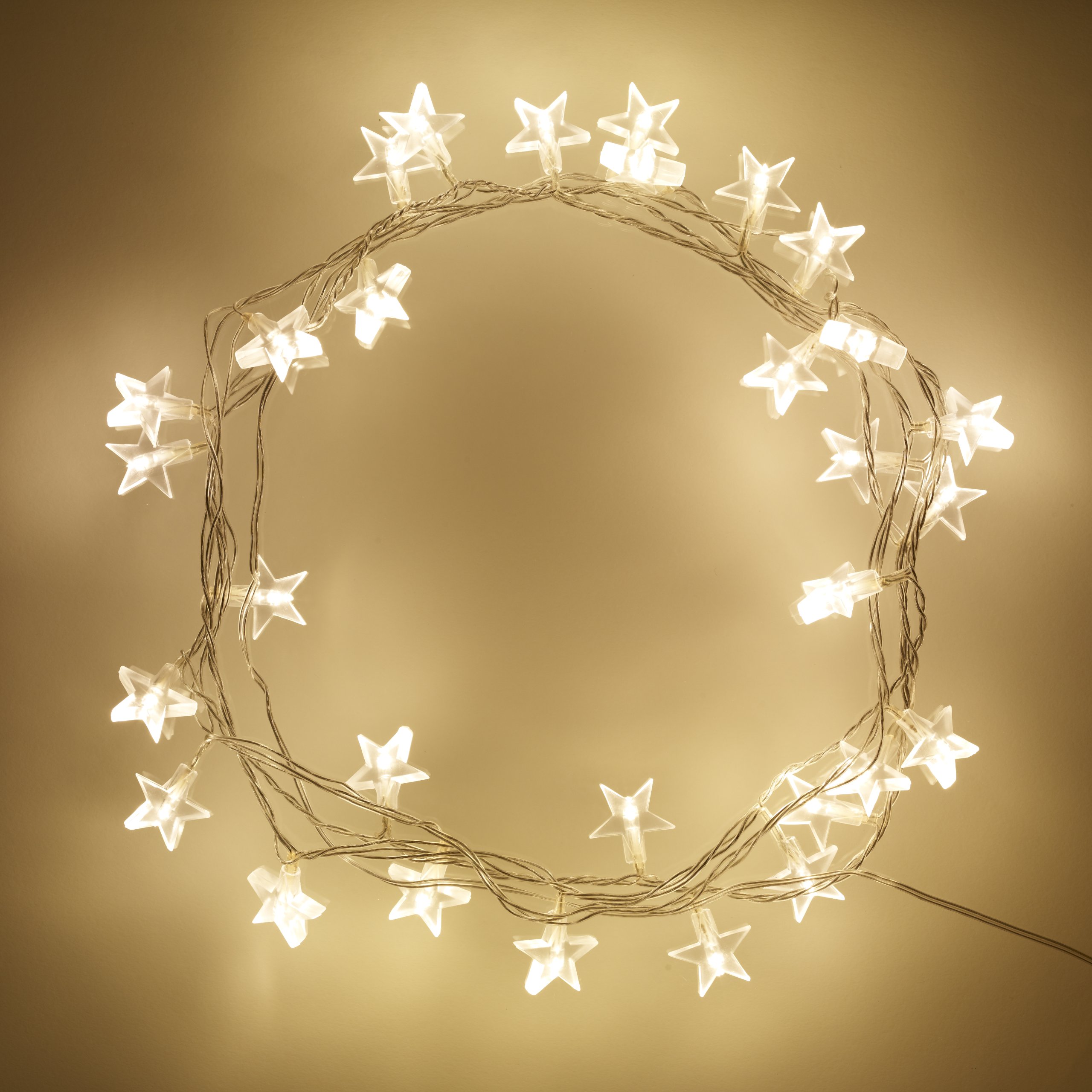 Lights4fun Indoor Star String Fairy Lights with 30 Warm White LEDs on Clear Cable Plug in 3.2m