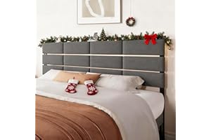 Salamir King/Cal King Size Upholstered Headboard, Adjustable Head Boards with LED Light & Charging Station, Bed Headboard Only, Attach Frame, Ideal for Bedroom, Dorm, Guest Room, Dark Grey