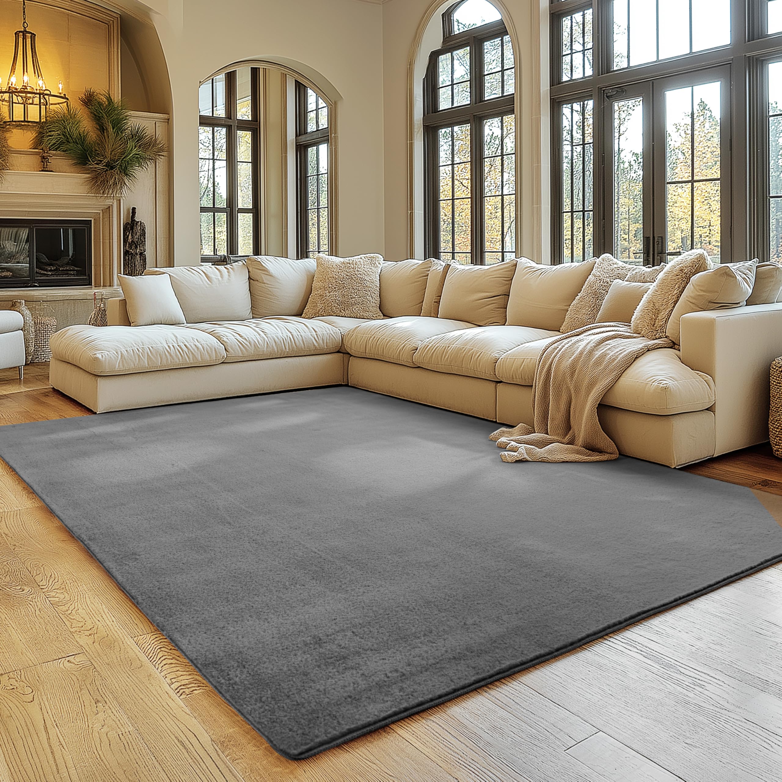 SIMPEX Teppich Wohnzimmer Creme 240x340 cm Kurzflor Teppich Waschbar, weich & rutschfest, modern einfarbiges Design für Wohnzimmer, Küche Schlafzimmer, & Kinderzimmer