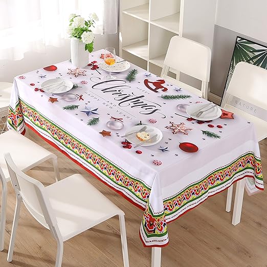 Topmail Xmas Table Cloth Polyester Christmas Cream Wipe Clean