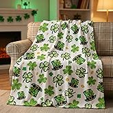 Horaldaily St. Patrick's Day Flannel Blanket Throw, Clover Shamrock Hat White Soft Fuzzy Plush Cozy Fleece Blankets for Couch Sofa Bed Lounging, Ideal Gifts for Kids Adults Self, 50x60