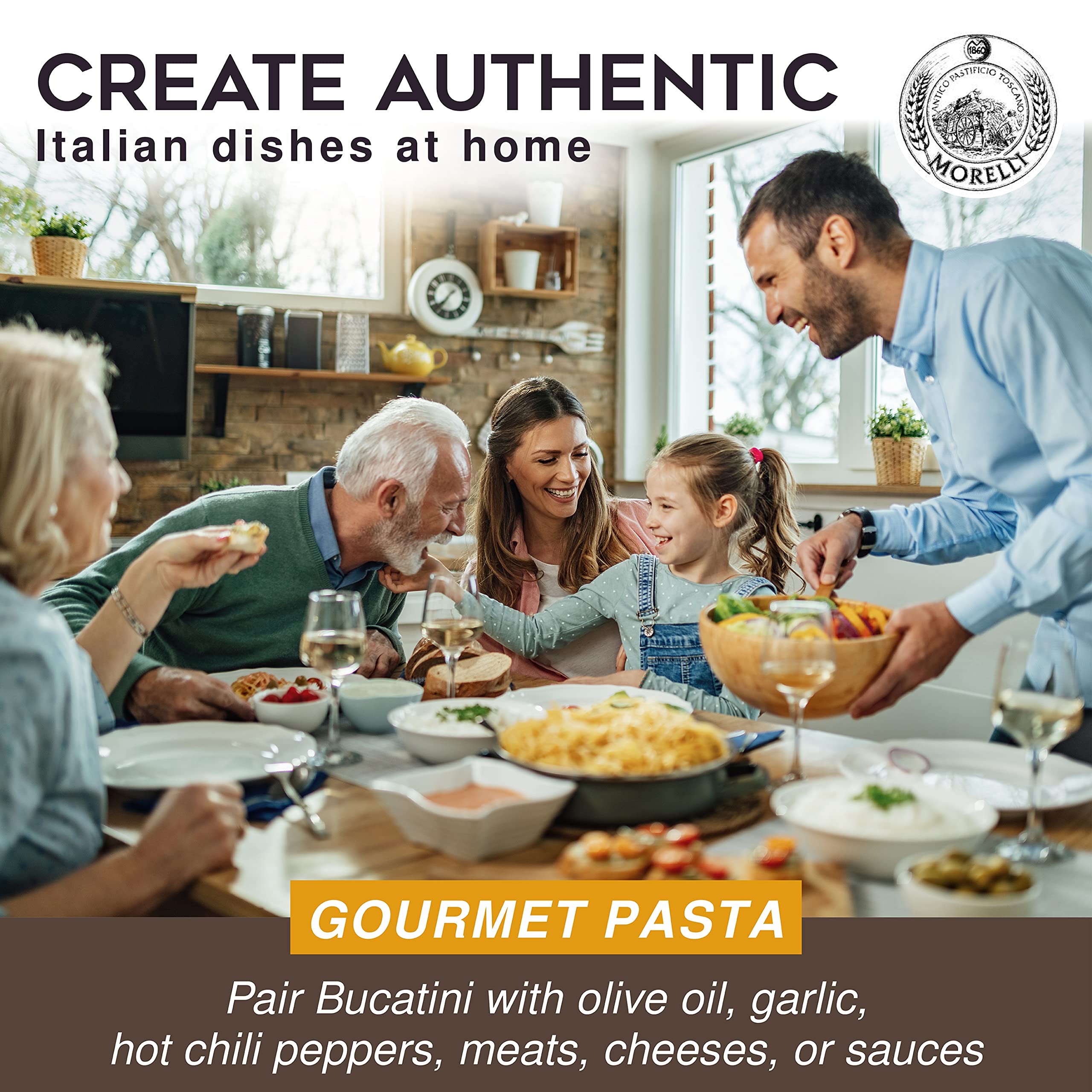 Morelli Organic Bucatini Pasta From Italy - Premium Durum Wheat Semolina