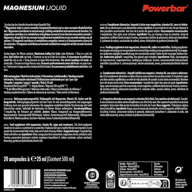 - Black Line - Magnesium Liquid - 20x25ml - 250mg Magnesium - Vitamin B6