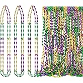 Soulchen 24 Pcs Mardi Gras Beads Chain Necklace 15.7 Inch Purple Green and Yellow Mardi Gras Throw Lock Necklace Costumes Dress Accessories for Carnival Birthdays Party Favors Supplies