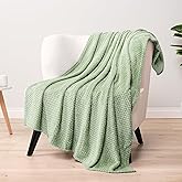 PAVILIA Sage Green Throw Blanket for Couch Bed, Soft Fleece Throws for Sofa Chair, Fuzzy Waffle Textured Blanket, Cozy Warm Lightweight All Season Blanket Throw, 50x60