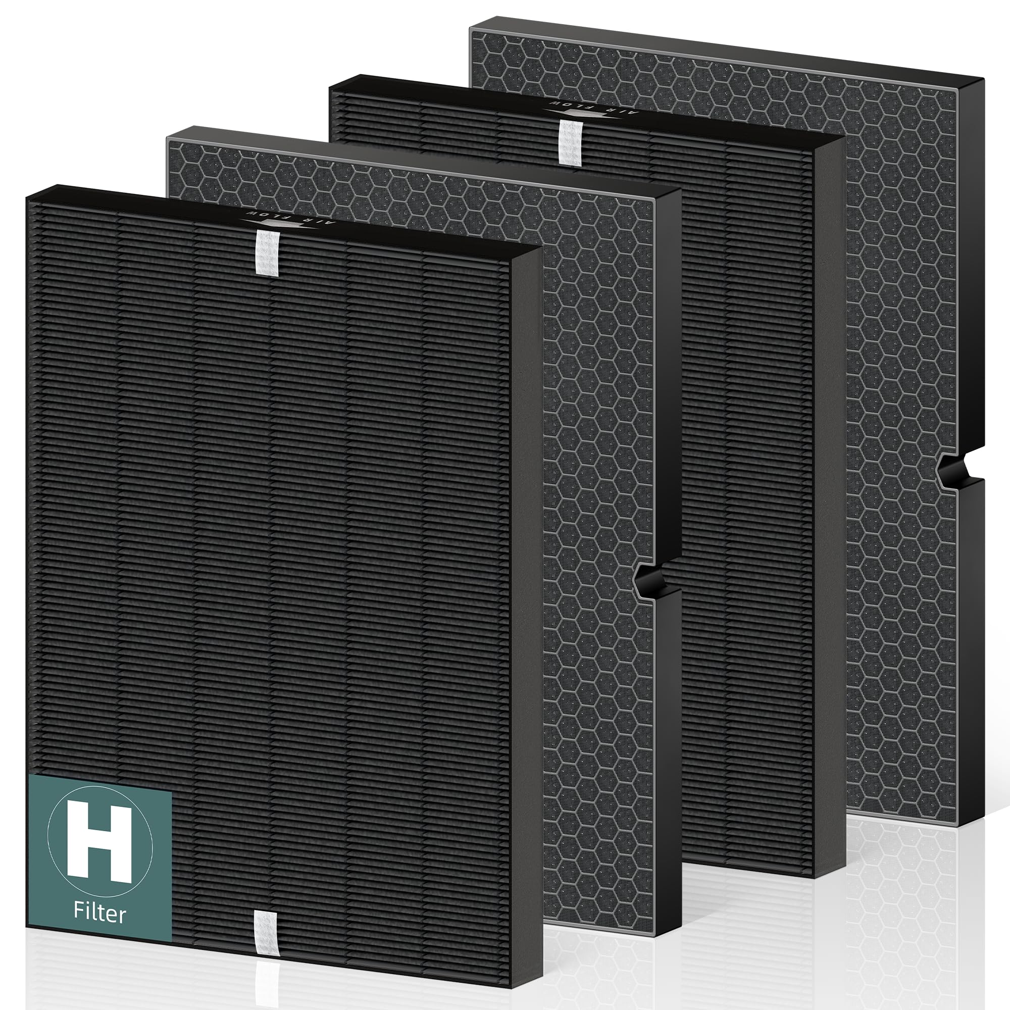 PETOX 116130 Smoke Remover Replacement Filter H for Winix 5500-2 AM80 Plasmawave Air Purifier, Middle Main Filter and Activated Carbon Filter Combo Pack, 2 Set, Black Image