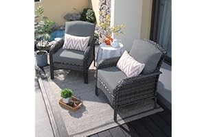 ovios 2 Pieces Patio Furniture Set, Outdoor Wicker Chairs of 2, All Weather High Back Rattan Chairs 2-Seater with Comfy Cushions for Porch Deck, Dark Grey