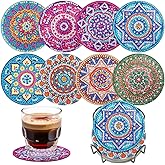 Mandala Diamond Art Coasters Kit, 8PCS DIY Diamond Painting Coaster Set with Holder, Gem Art Craft Supplies for Adults, Drink Coasters for Home, Diamond Dotz Mosaic Gift for Women & Teens