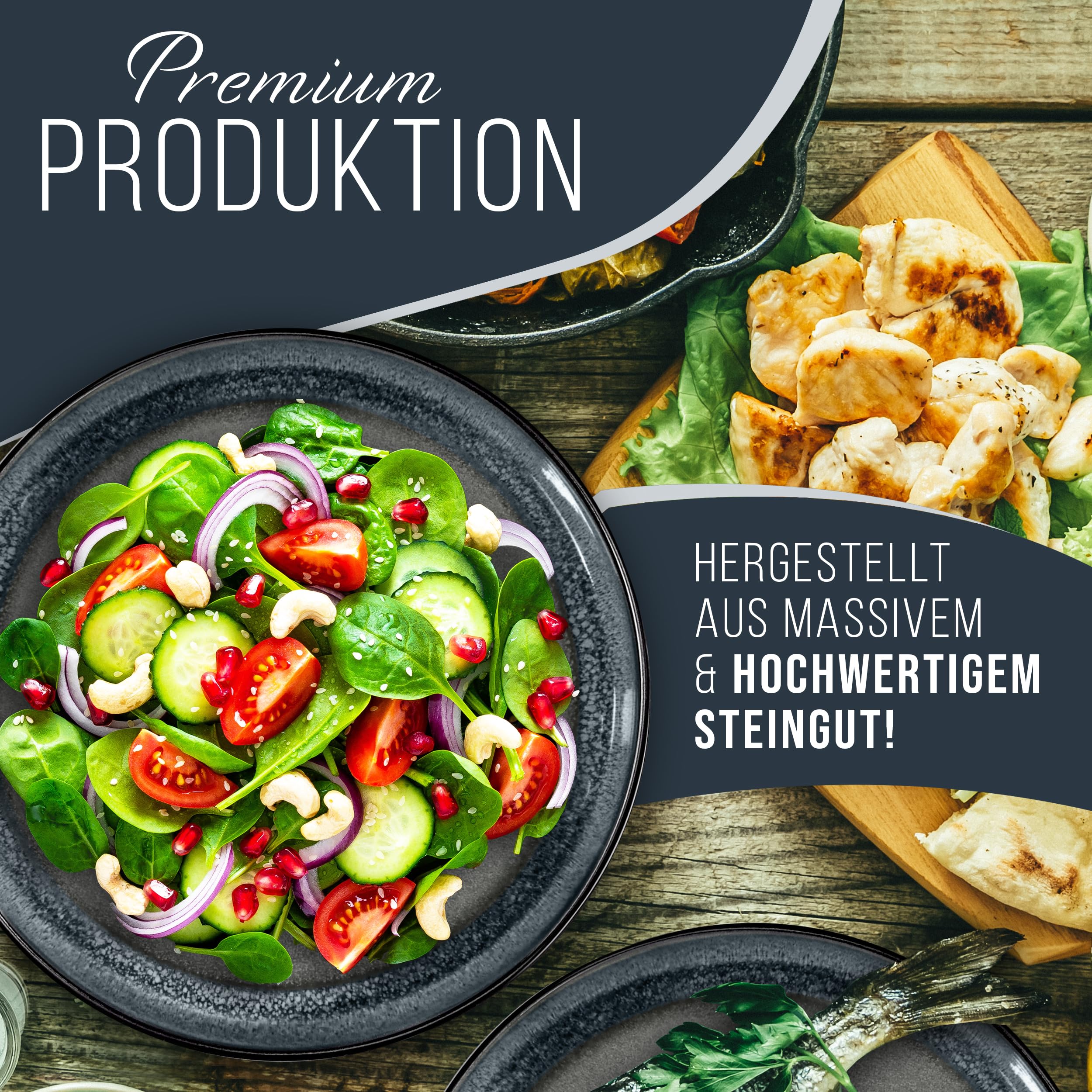 Steingut Geschirrset 6 Personen Ibiza 24 tlg. TESTSIEGER, Traumhaftes Mediterranes Steingut Geschirr Set, Schüssel- und Teller Set, Tafelservice 6 Personen, Geschirrsets Pure Living in Grau