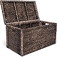 Finch Wicker Trunk - Vintage and Boho style Chest to store Blanket and toys, Ideal for Living Room, Bedroom, Kids Room, Wooden Frame with Water Hyacinth Woven Construction, Brown