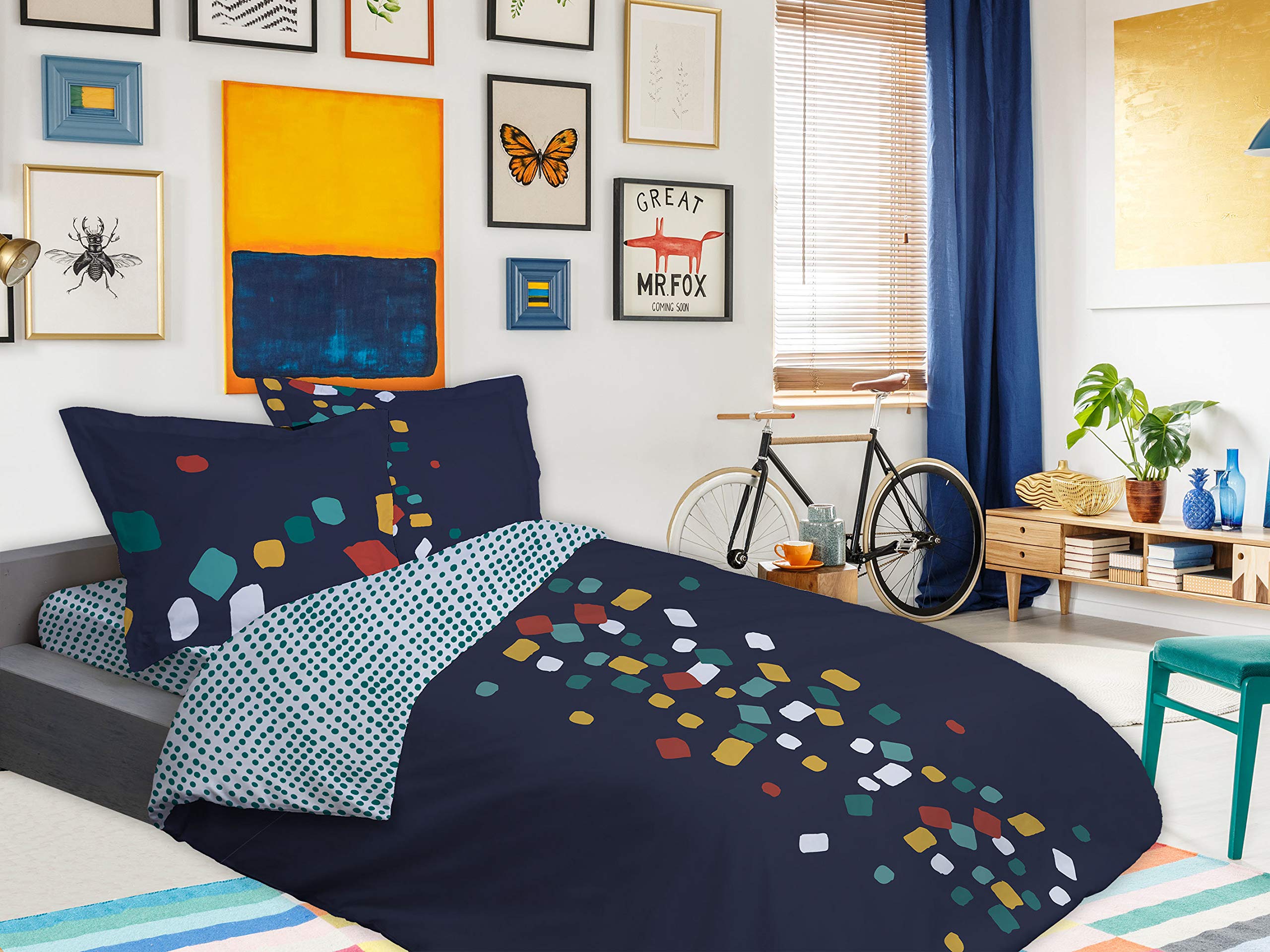 CALITEX GRANITO 3-Piece Bedding Set, 240 x 220 cm, 100% Cotton, Ink, 240 x 220 cm