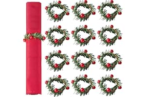 APTWOW Christmas Napkin Rings Set of 12 - Red Berry Wreath Napkin Holder, Holiday Christmas Napkin Rings for Table Decorations, Dinner Party, and Winter Weddings