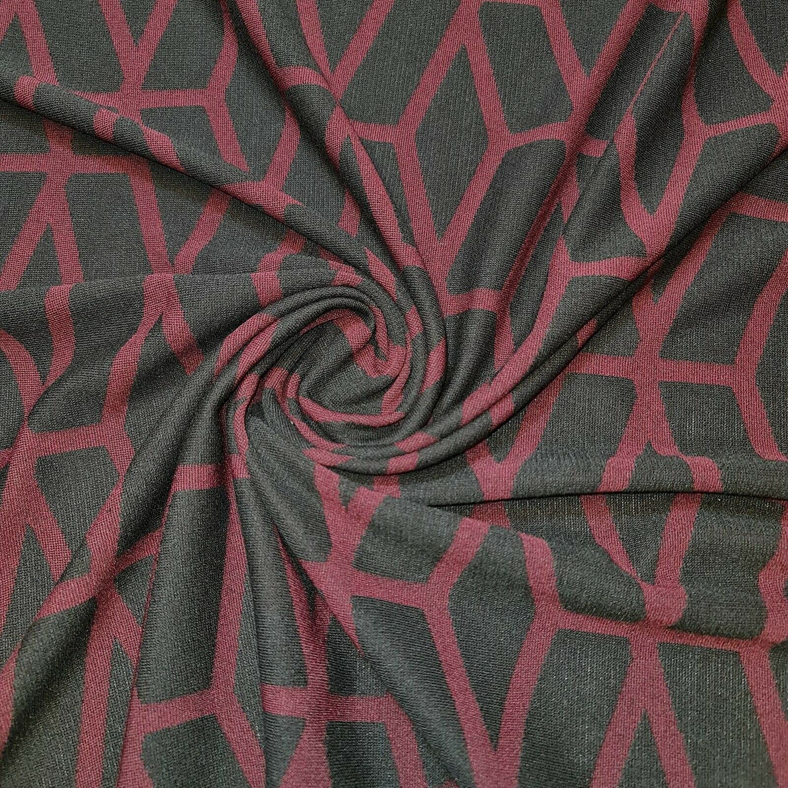 Black Burgundy Ponte Roma Diamond Pattern Dress Craft Fabric 58" (Pre Cut 1 Meter)