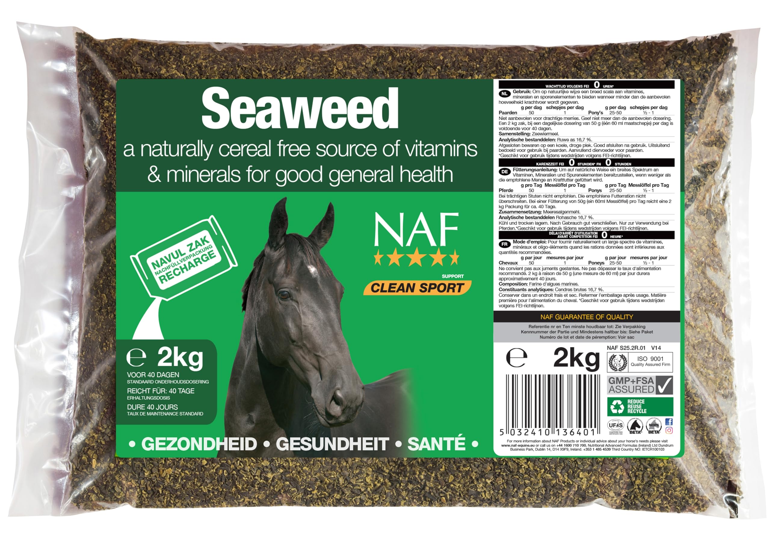 NAF Seaweed for Horses 2kg Refill – Natural Source of Vitamins & Minerals – Supports Coat Condition, Hoof Health, Digestion & Overall Vitality – Pure Dried Seaweed Supplement