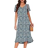 VOBCTY Women's Casual Short Sleeve Tshirt Dress Summer Side Split Loose V Neck Dresses