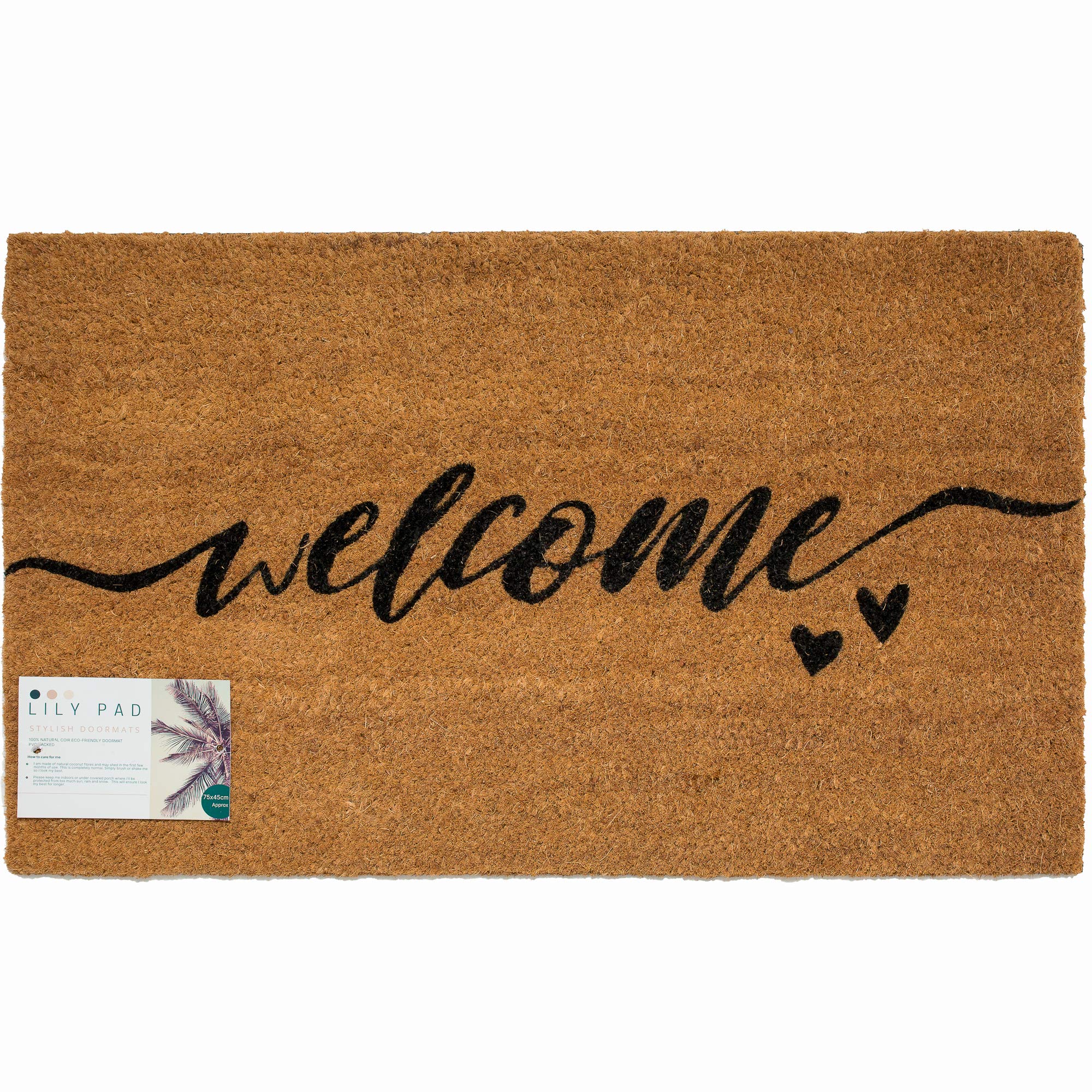 Lily Pad Doormats LPDoormats - welcome door mat - large coir doormat 75 x 45 - heavy duty brown doormat size 75cm x 45cm - indoor door mat - outdoor sheltered use mat - front door mats (Welcome)