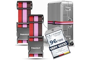 TRAVELY Luggage Straps - Particularly conspicuous & Secure - Incl. 2 Name Tags - Luggage Strap Ideal crosswise - [Set of 2]