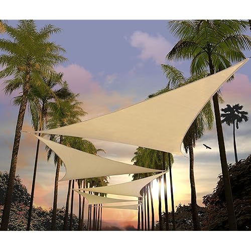 Amgo 16' x 16' x 16' Beige Triangle Sun Shade Sail Canopy Awning, 95% UV Blockage Water & Air Permeable, Commercial & Residential, for Patio Yard Pergola, 5 Yrs Warranty (Available for Custom Sizes)