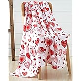 Love Valentine Throw Blanket: Boho Hearts with Modern Contemporary and Traditional Designed Red and White Hearts, Microfiber Fleece Velour, Accent for Couch Sofa Chair Bed or Dorm (Boho Hearts)