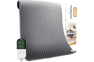 FOCBEO King Size Heating Pad for Back Pain 32"x24" Extra Large Electric Heating Pad for Period Cramps Relief & Body Neck Shoulder Auto Shut Off Heat Pad Temperature Settings Machine Washable Gray