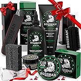 Bossman Big Boss Beard Care Kit for Men - 7 Piece Beard Grooming Kit with Jelly Beard Oil, Beard Conditioner, Beard Balm, MUDstache Wax, Bar Soap, Metal Comb, Brush - Gift Set for Men (Vetiver X)