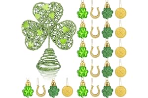 25 Pcs St. Patrick's Day Mini Tree Topper with Shamrock Ornaments, Miniature Irish Shamrock Tree Topper Hanging Clover Gold C