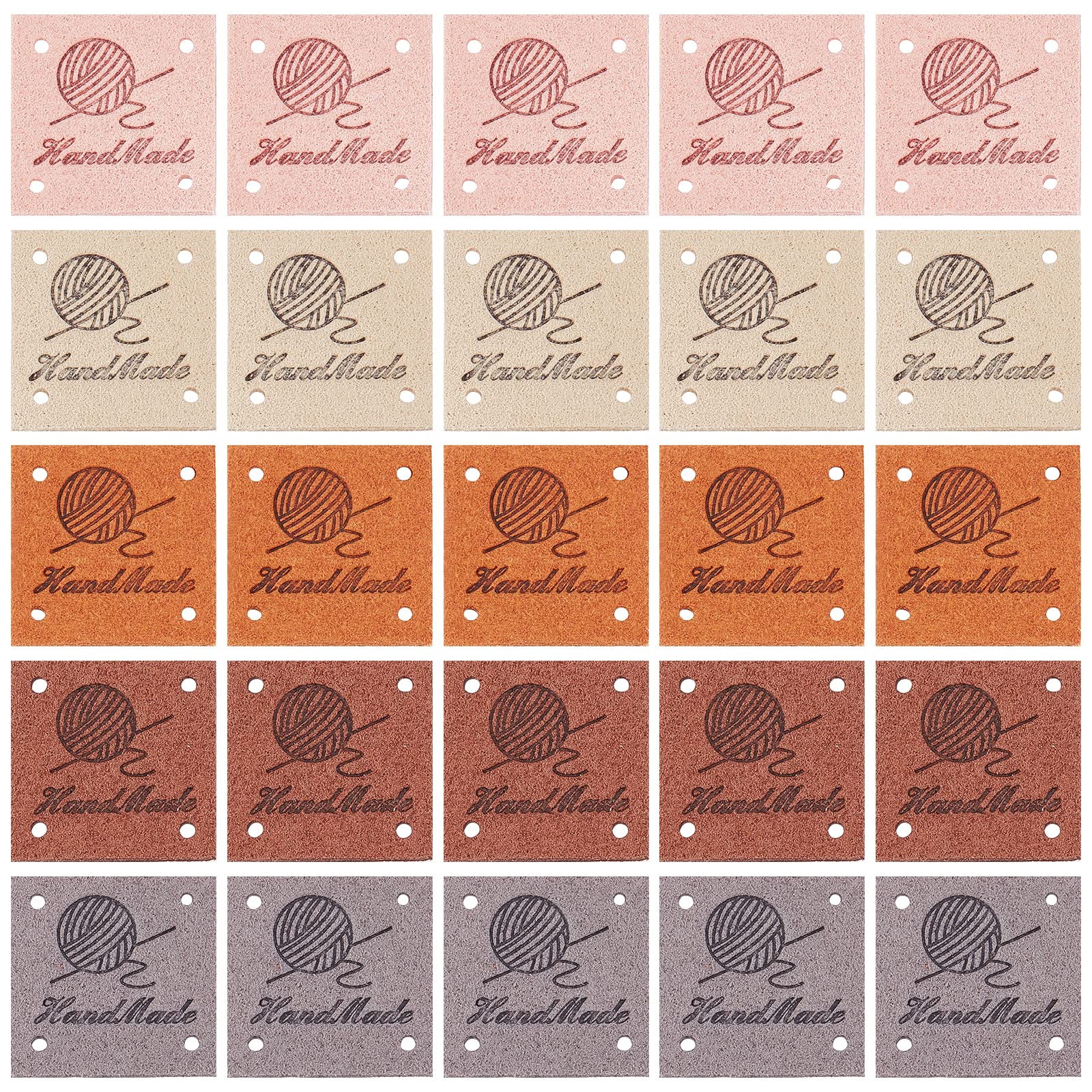 GORGECRAFT 5 Colors 50PCS PU Leather Labels Handmade Tags Clothing Embossed Tag Supplies with Holes for DIY Craft Sewing Crochet Knitting Crafts Accessories for Jeans Scarf Hat Shoes Bags