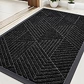 Kitinjoy Front Door Mat Outside Entrance, Sturdy Natural Dirt Trapper, Heavy Duty Rubber Doormat, Low Profile Non-Slip Backing, Easy Clean Floor Mat for Indoor Outdoor Entry, 29.5X17 Inch, Black