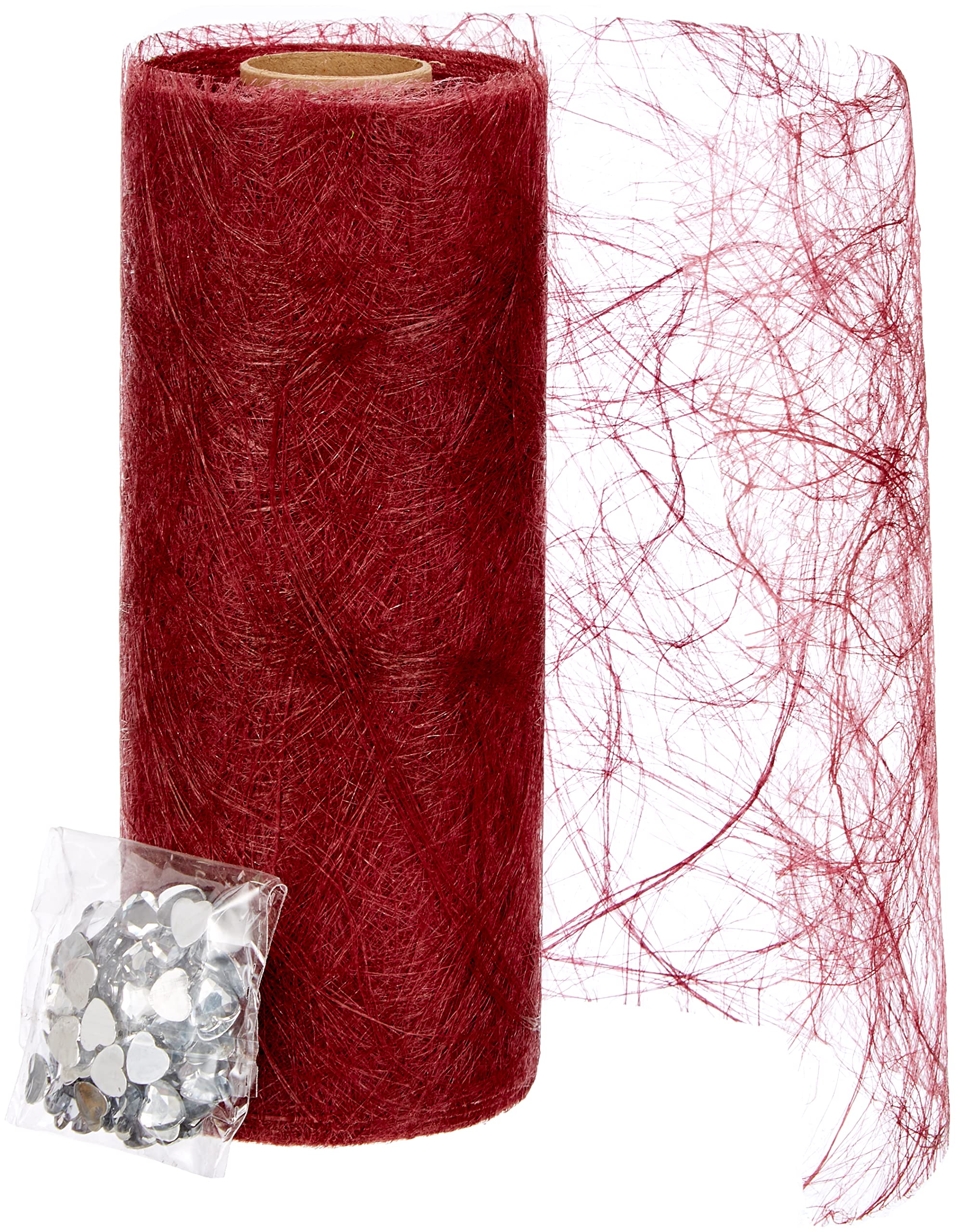 Deko AS GmbH Sizoweb table runner, 25 metre roll + 100 decorative hearts (20 cm wide, in Bordeaux)