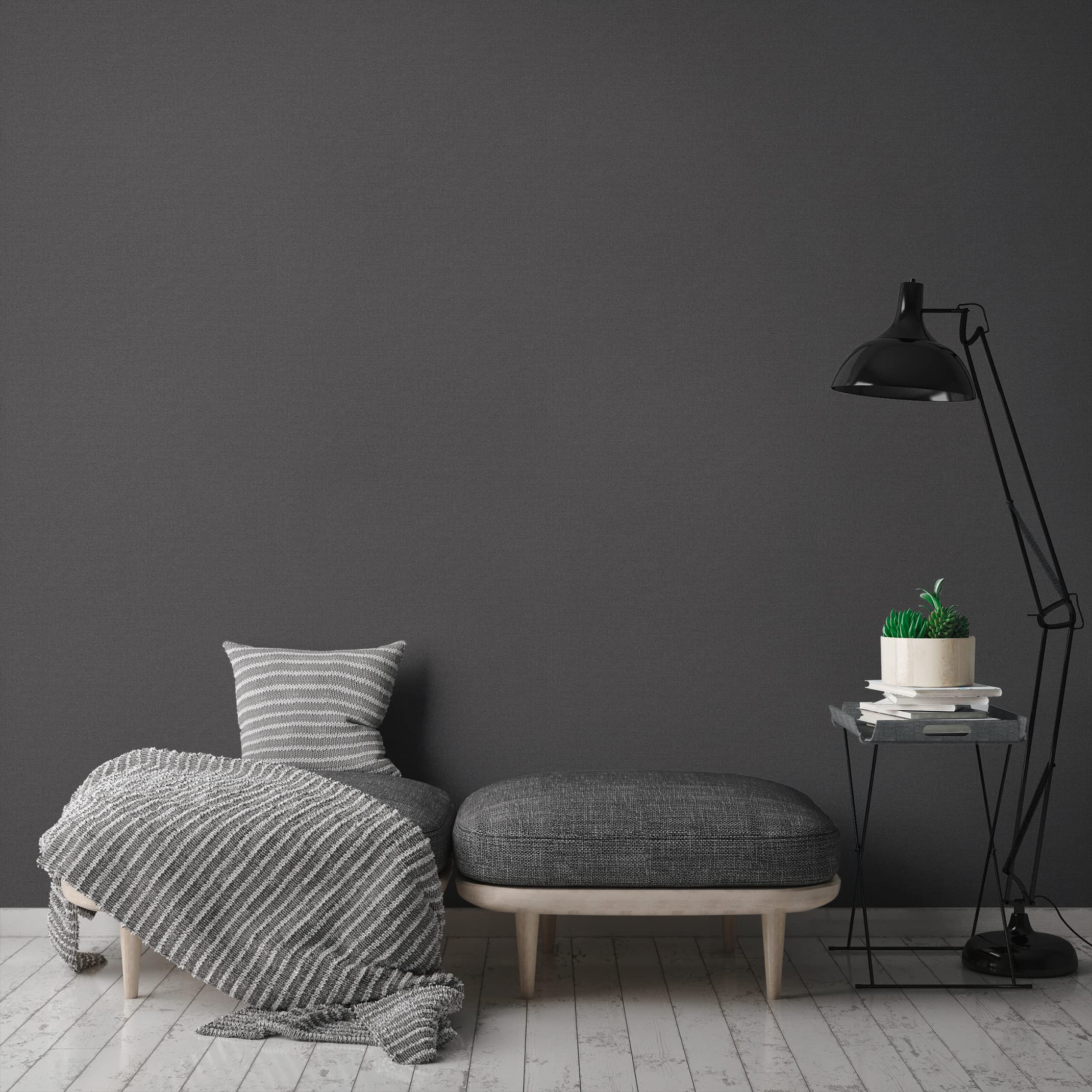 A.S. Création Nara 387441 Plain Non-Woven Wallpaper 10.05 m x 0.53 m Made in Germany Anthracite Grey