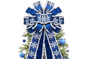 GOGOSY Christmas Tree Topper Bow,48''x 13'' Large Velvet Christmas Wreath Bows Xmas Ornaments with Long Wired Edge Ribbon for Farmhouse Thanksgiving,Birthday,Living Room Christmas Decoration(Blue)