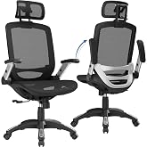GABRYLLY Ergonomic Office Chair, High Back Home Desk Chair with Headrest, Flip-Up Arms, 90-120&deg; Tilt Lock and Wide Cushion, Big and Tall Mesh Chairs for Man Woman, Black Task Chair