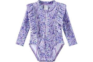 LIBREDGE Baby Toddler Girls Swimsuit One Piece Long Sleeve Rash Guard Bathing Suit UPF 50+ Sun Protection