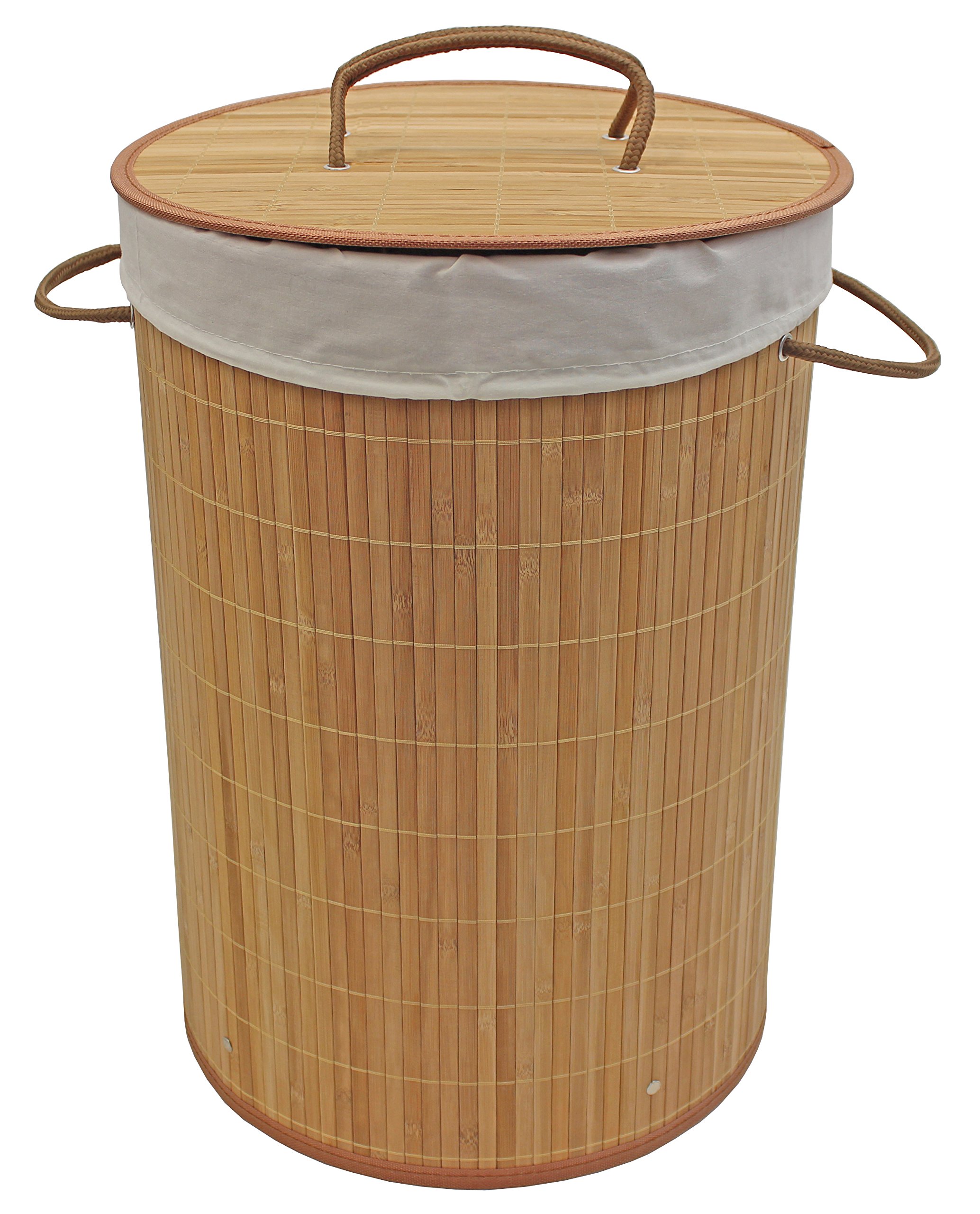 JVL Natural Round Bamboo Collapsible Laundry Basket, Brown, 35 x 50 cm