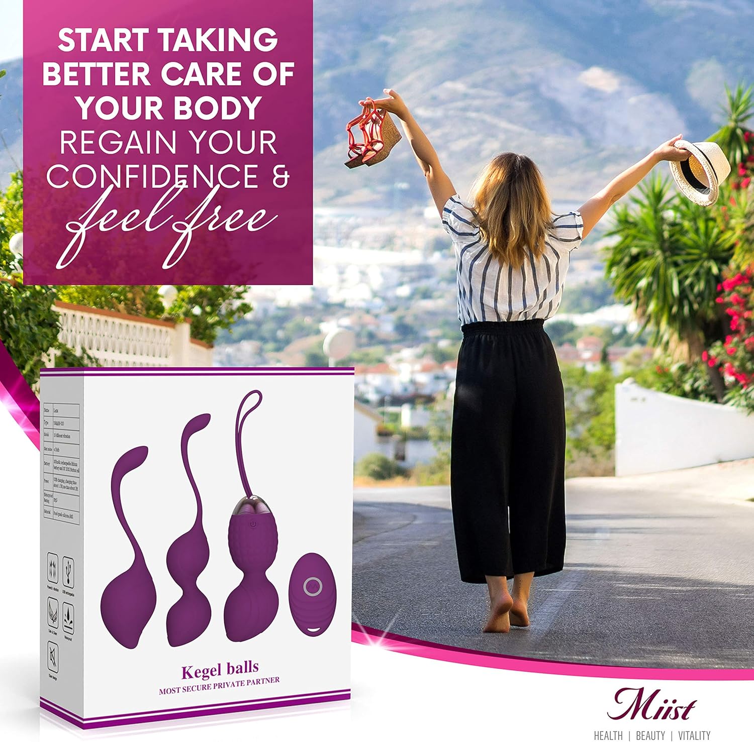 Kegel Balls for Women - Ben Wa Weight Balls for Exercise- 2-in-1 Pelvic Exercise Ball- Bladder Control & Pelvic Floor Strengthening Device -100% Silicone (New) (Purple): Health & Personal Care