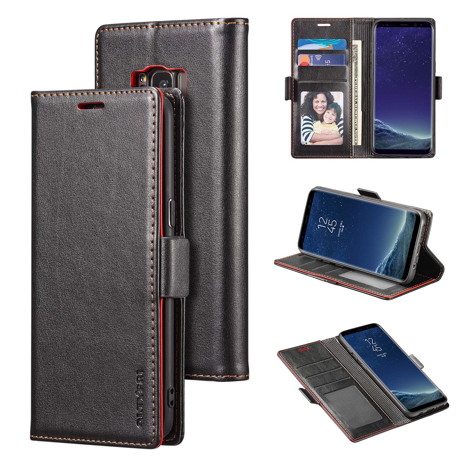 QLTYPRI Case for Samsung Galaxy S8 Plus, Premium Soft Leather Wallet Case with Card Holder Kickstand Magnetic Closure Protective Flip Cover for Samsung Galaxy S8 Plus - Black