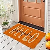 Hello Pumpkin Fall Doormat 29x17 Inch, Non-Slip Thanksgiving Welcome Mat | Orange Pumpkin Farmhouse Autumn Home Decor Low-Profile Floor Mat for Indoor Outdoor
