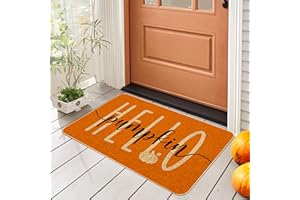 ARTDMT Hello Pumpkin Door Mat Welcome Decorative, Autumn Thanksiving Pumpkin Farmhouse Outdoor Indoor Patio Entrance Door Mats Low Profile Non Slip Outside Inside Floor Mat Rugs for Home Decor 29x 17Inch